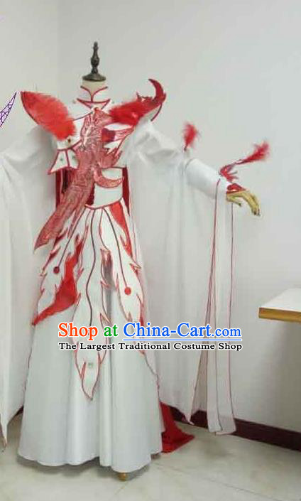 China Ancient Goddess Clothing Cosplay Bird Fairy Red Feather Dress Outfits Traditional Puppet Show Princess Garment Costumes