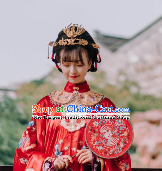 China Qing Dynasty Bride Garment Costumes Traditional Wedding Historical Clothing Ancient Nobility Woman Red Dress Attires