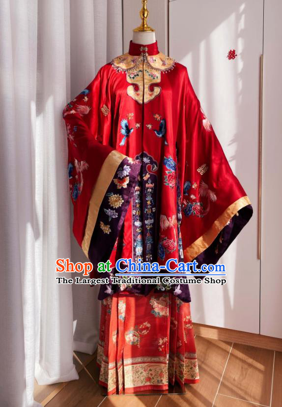 China Qing Dynasty Bride Garment Costumes Traditional Wedding Historical Clothing Ancient Nobility Woman Red Dress Attires