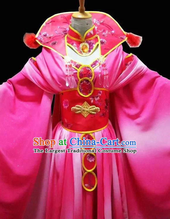 China Cosplay Queen Rosy Dress Outfits Traditional Puppet Show Empress Garment Costumes Ancient Swordswoman Clothing