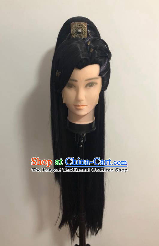 Handmade China Traditional Puppet Show Chivalrous Man Hairpieces Ancient Swordsman Headdress Cosplay Young Knight Wigs and Hair Crown