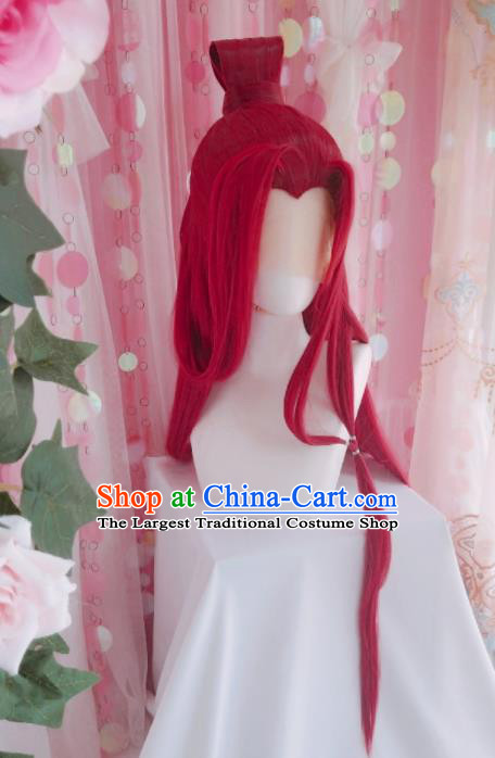 Chinese Traditional Hanfu Swordswoman Hairpieces Cosplay Fairy Hair Accessories Ancient Princess Red Wigs Headwear