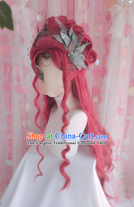 Chinese Ancient Young Beauty Red Wigs Headwear Traditional Puppet Show Mei Ruoxin Hairpieces Cosplay Swordswoman Hair Accessories
