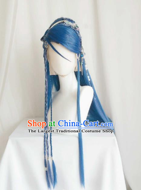 Chinese Cosplay Magic Princess Hair Accessories Ancient Fairy Blue Wigs Headwear Traditional Puppet Show Murong Shengxue Hairpieces