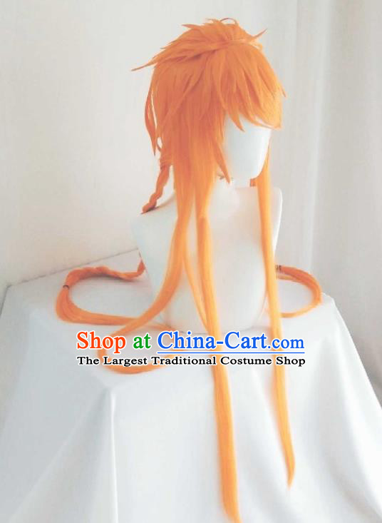 Chinese Ancient Young Lady Orange Wigs Headwear Traditional Puppet Show Lang Wuyao Hairpieces Cosplay Fairy Hair Accessories