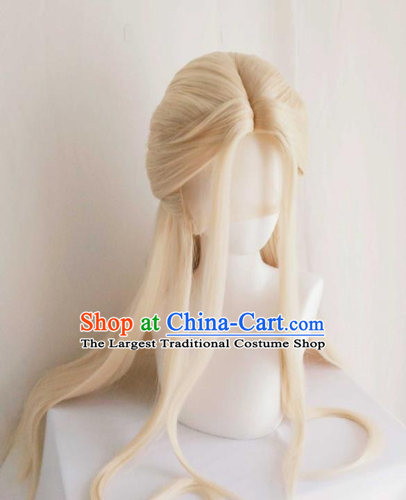 Chinese Cosplay Moon Goddess Hair Accessories Ancient Fairy Princess Golden Wigs Headwear Traditional Puppet Show Young Beauty Hairpieces