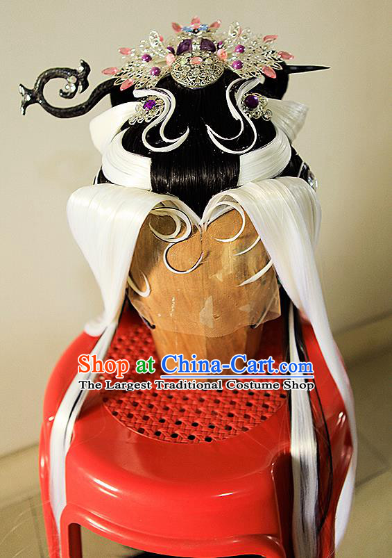 Chinese Traditional Puppet Show Hanfu Hairpieces Cosplay Goddess Queen Hair Accessories Ancient Empress Wigs and Hair Crown Headwear
