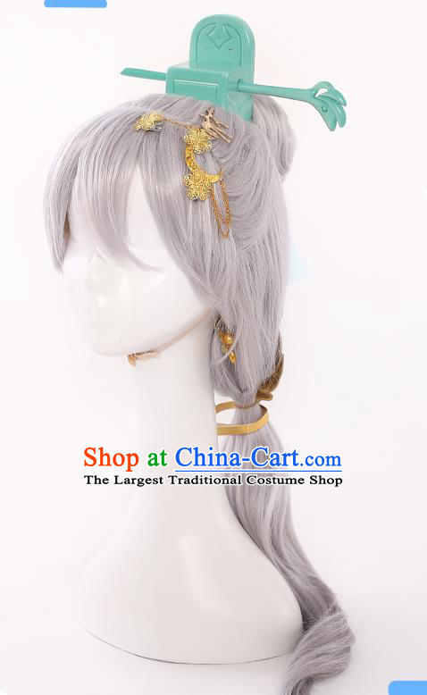 Handmade Demon Angel Grey Wigs Traditional Game Princess Hair Accessories Cosplay Fairy Hairpieces