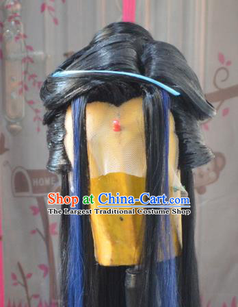 Chinese Handmade Cosplay Young Hero Headdress Traditional Puppet Show Ren Yunzong Wigs Hairpieces Ancient Swordsman Periwig Hair Accessories