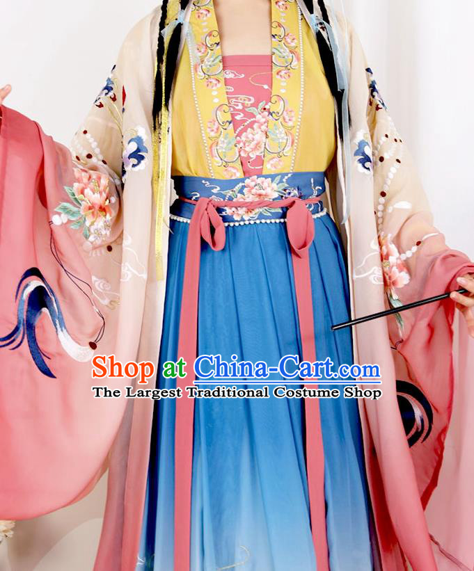 China Ancient Royal Princess Garment Costumes Song Dynasty Imperial Consort Hanfu Dress Apparels Traditional Young Woman Historical Clothing Complete Set