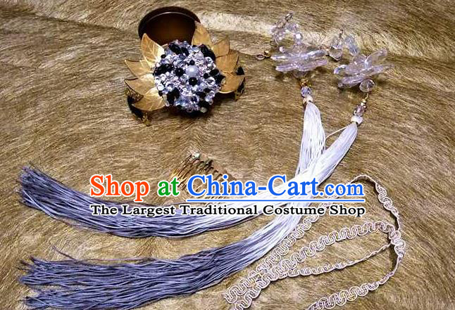 Chinese Handmade Cosplay Swordsman Headpieces Traditional Puppet Show Tan Wuyu Hairdo Crown Ancient Immortal Hair Accessories