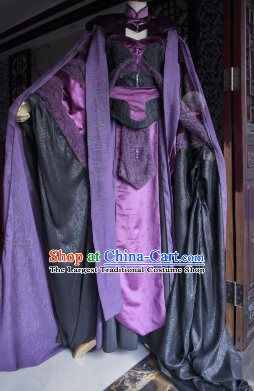 Custom Chinese Ancient Queen Clothing Cosplay Female Assassin Garment Costumes Puppet Show Yao Mingyue Purple Dress Outfits