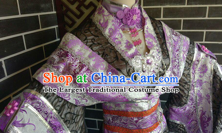 Custom Chinese Ancient Imperial Consort Clothing Cosplay Queen Garment Costumes Puppet Show Empress Purple Dress Outfits