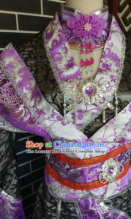 Custom Chinese Ancient Imperial Consort Clothing Cosplay Queen Garment Costumes Puppet Show Empress Purple Dress Outfits