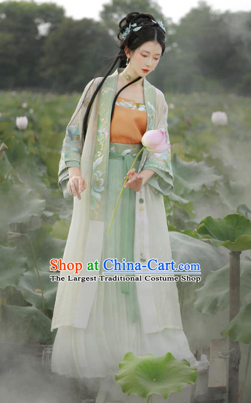 China Traditional Young Lady Hanfu Dress Ancient Woman Garment Costumes Song Dynasty Civilian Female Historical Clothing