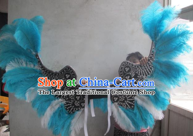 Top Halloween Catwalks Decorations Cosplay Angel Props Stage Show Blue Feather Butterfly Wings Brazilian Carnival Accessories