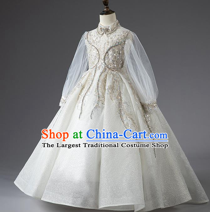 Custom Baby Compere Garment Costumes Girl Stage Show Fashion Children Catwalks Clothing Baroque Princess White Veil Dress