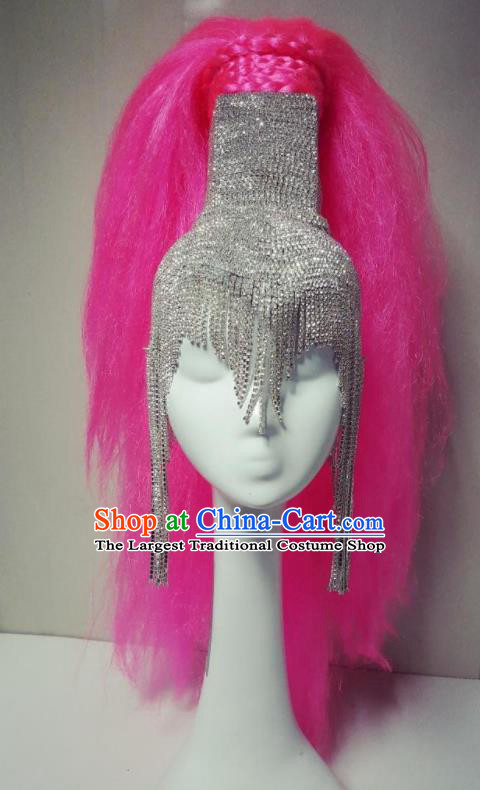 Handmade Stage Performance Giant Hair Crown Samba Dance Hair Accessories Rio Carnival Rosy Ponytail Hat Catwalks Headwear