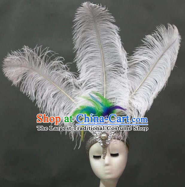 Handmade Stage Performance Hair Crown Samba Dance Hair Accessories Rio Carnival White Feather Hat Catwalks Giant Headpiece