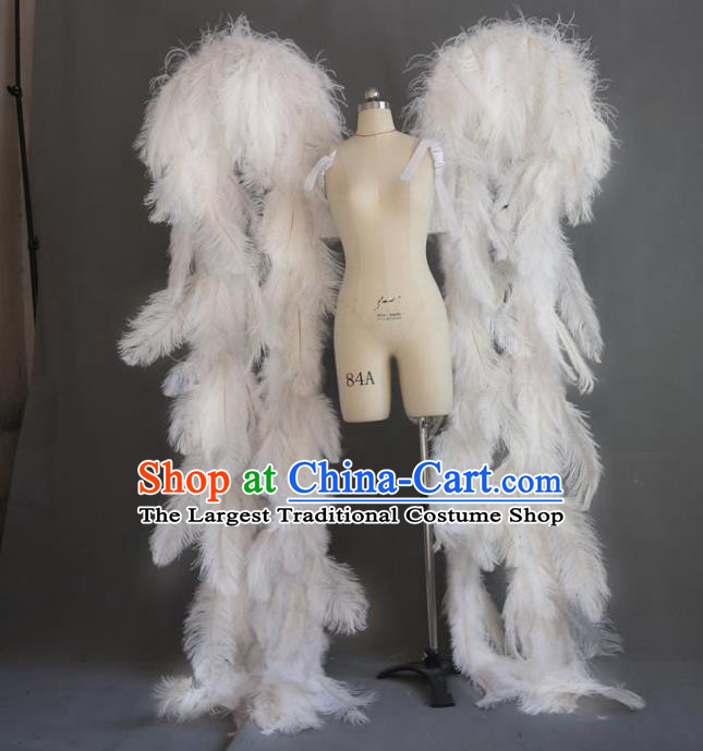 Top Brazil Parade Back Decorations Catwalks Deluxe White Ostrich Feather Props Stage Show Giant Wings Cosplay Angel Accessories