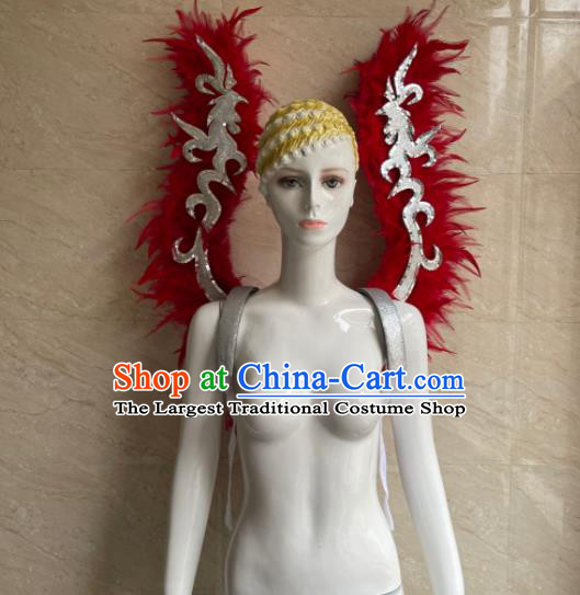 Top Miami Catwalks Accessories Brazil Parade Back Decorations Halloween Cosplay Red Feather Props Stage Show Angel Wings