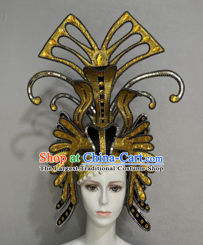 Custom Opening Dance Golden Hair Crown Halloween Cosplay Warrior Headdress Brazil Parade Giant Hat Samba Dance Hair Accessories