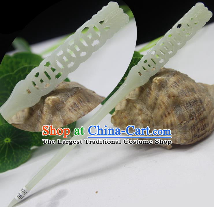 China Ancient Court Woman Headwear Handmade Jade Carving Hairpin Traditional Hair Accessories Qing Dynasty Imperial Consort Hair Stick