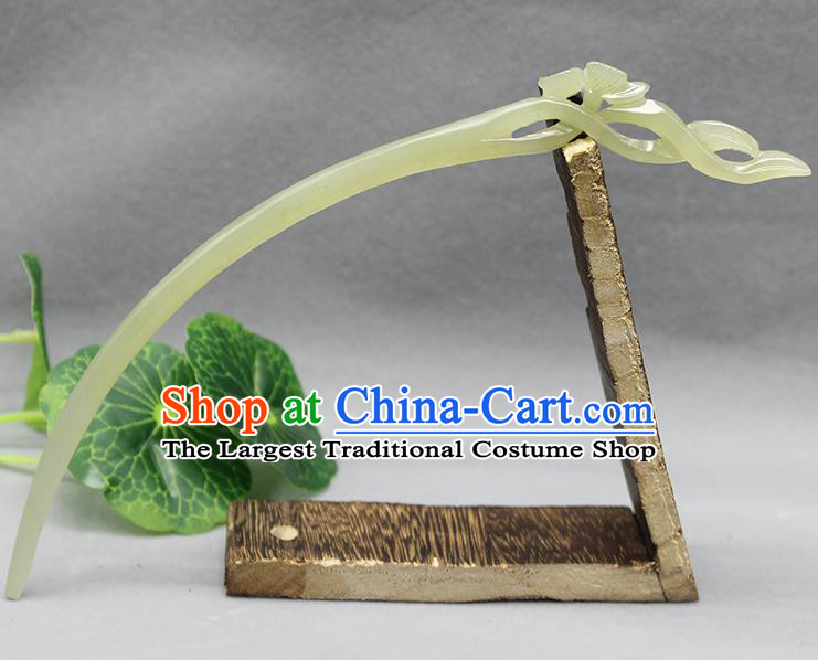 China Ancient Empress Headwear Handmade Jade Orchids Hairpin Traditional Hanfu Hair Accessories Qin Dynasty Hair Stick