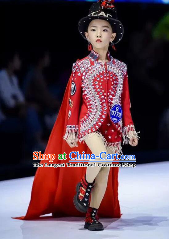 Custom Stage Show Red Rivet Suits Modern Dance Fashion Jazz Dance Clothing Girl Catwalks Garment Costumes