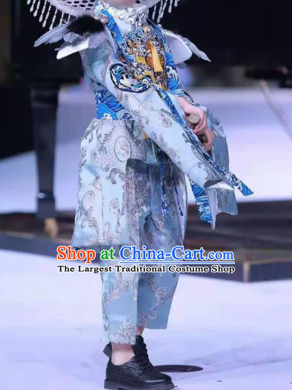 Top Catwalks Fashion Boys Stage Show Blue Suits Baby Compere Garment Costumes Children Performance Western Clothing
