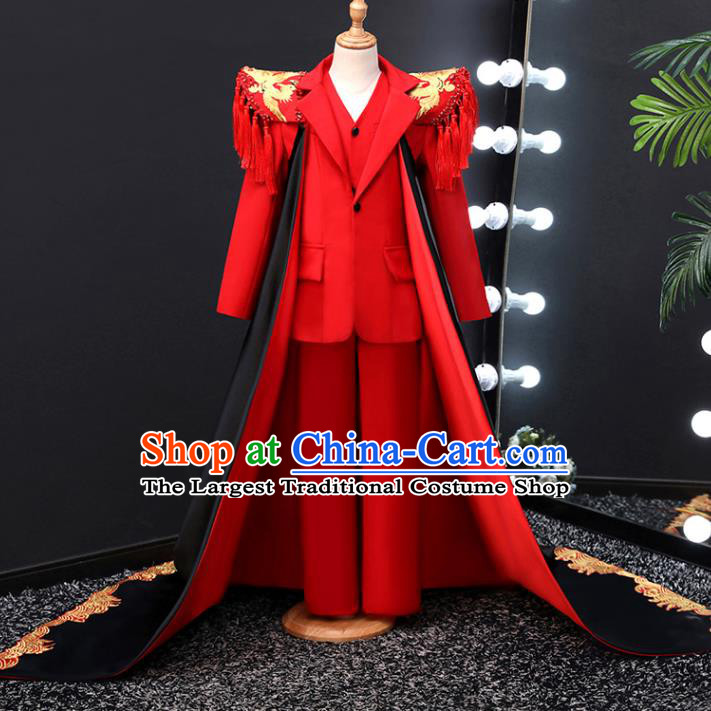 Top Boys Stage Show Red Suits Baby Compere Garment Costumes Children Performance Western Clothing Catwalks Fashion