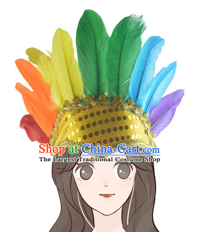 Professional Samba Dance Hair Accessories Tribal Chief Headwear Apache Wild Man Headdress Halloween Cosplay Colorful Feather Hat