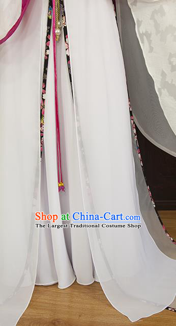 China Traditional Puppet Show Swordswoman Clothing Cosplay Fairy Princess Garment Costumes Ancient Empress White Hanfu Dress