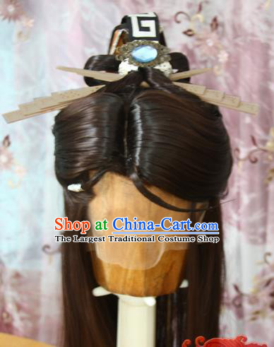 Chinese Cosplay Taoist Hairpieces and Hair Crown Ancient Swordsman Hair Accessories Traditional Hanfu Young Hero Wigs Sheath