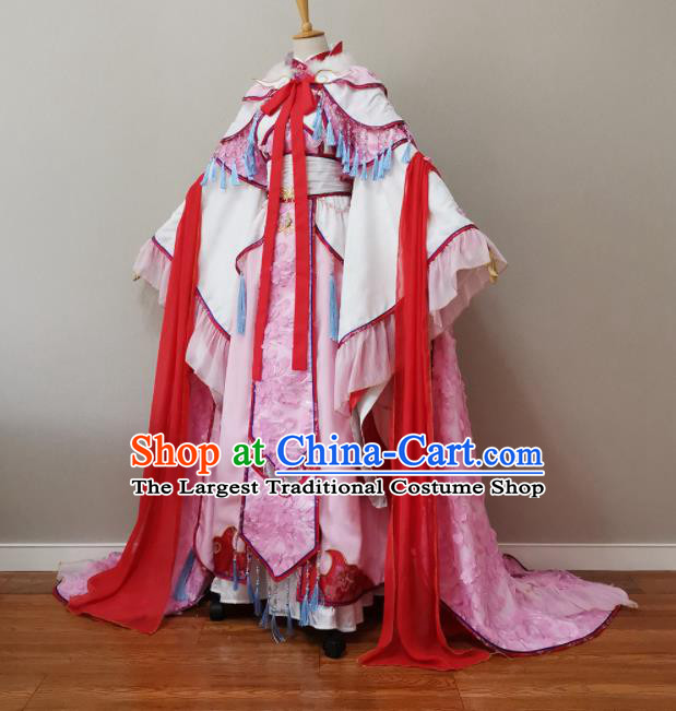 China Cosplay Empress Garment Costumes Ancient Queen Pink Dress Outfits Traditional Puppet Show Feng Cailing Clothing