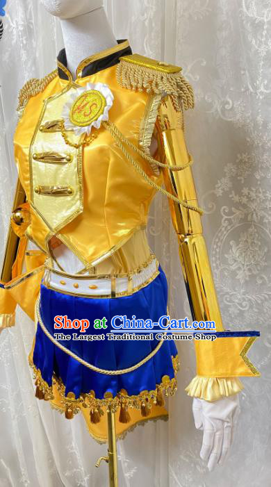 Top Christmas Day Performance Garment Costume Cartoon Girl Group Dance Clothing Cosplay Musician Golden Short Dress Outfits