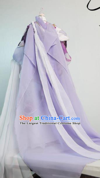 China Cosplay Swordswoman Garment Costumes Ancient Queen Lilac Dress Outfits Traditional Puppet Show Empress Hanfu Clothing
