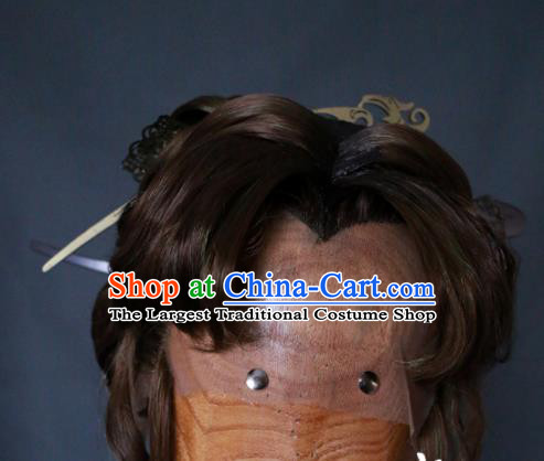 China Cosplay Swordswoman Headdress Ancient Fairy Brown Wigs and Hairpins Headpieces Traditional Puppet Show Cui Luohan Hair Accessories
