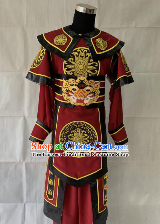 Chinese Traditional Opera General Clothing Beijing Opera Wusheng Garment Costumes Peking Opera Swordsman Wine Red Robe Uniforms