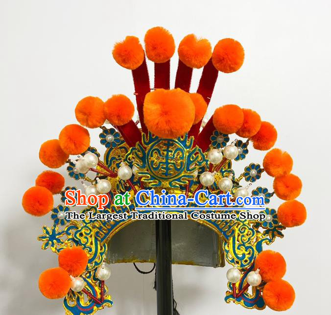 Handmade China Peking Opera Soldier Orange Venonat Hat Beijing Opera Wusheng Helmet Headwear Ancient General Hair Accessories