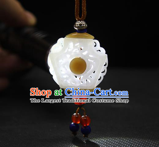 China Handmade Carving Hetian Jade Necklace National Jade Pendant Classical Cheongsam Jewelry Accessories
