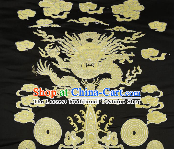China Royal Large Dragon Pattern Design Brocade Fabric Zang Nationality Silk Fabrics Traditional Black Yunjin Drapery