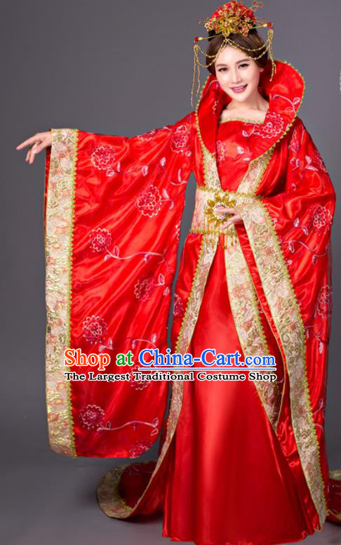 Chinese Tang Dynasty Princess Red Dress Costume Ancient Empress Hanfu Clothing