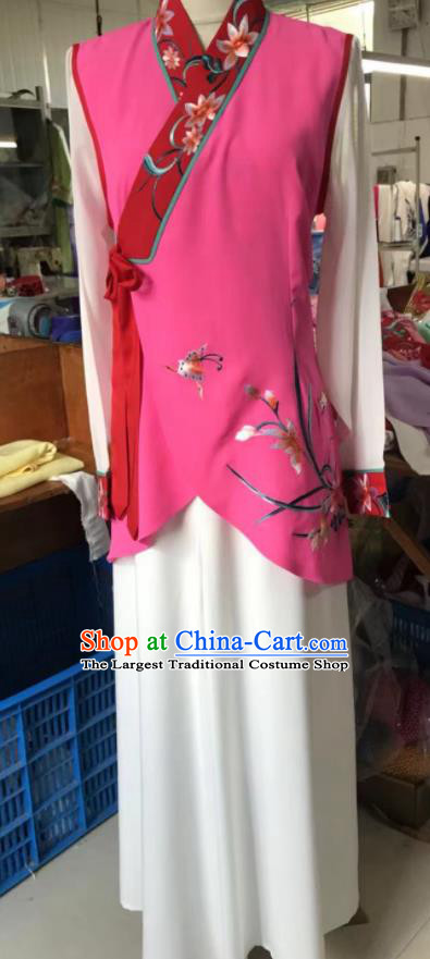 Chinese Ancient Village Girl Clothing Peking Opera Young Lady Garment Costumes Traditional Cantonese Opera Actress Magenta Dress