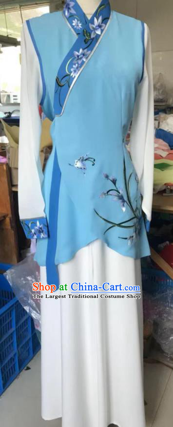 Chinese Peking Opera Diva Garment Costumes Traditional Cantonese Opera Country Lady Blue Dress Ancient Village Girl Clothing