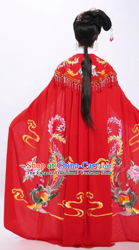 Chinese Peking Opera Hua Tan Red Cape Traditional Shaoxing Opera Diva Mantle Ancient Empress Phoenix Clothing