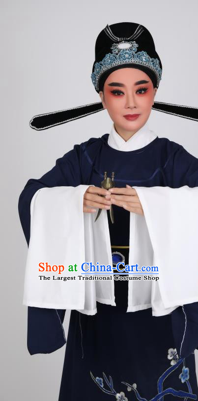 China Shaoxing Opera Young Male Dark Blue Robe Ancient Scholar Costume Beijing Opera Xiao Sheng Lu You Clothing