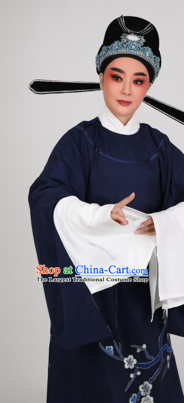 China Shaoxing Opera Young Male Dark Blue Robe Ancient Scholar Costume Beijing Opera Xiao Sheng Lu You Clothing