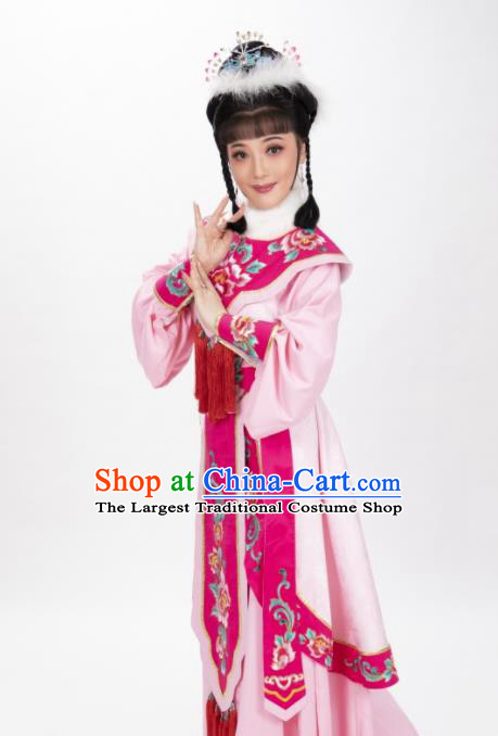 Chinese Peking Opera Hua Dan Pink Dress Traditional Shaoxing Opera Swordswoman Garment Costumes Ancient Female General Clothing