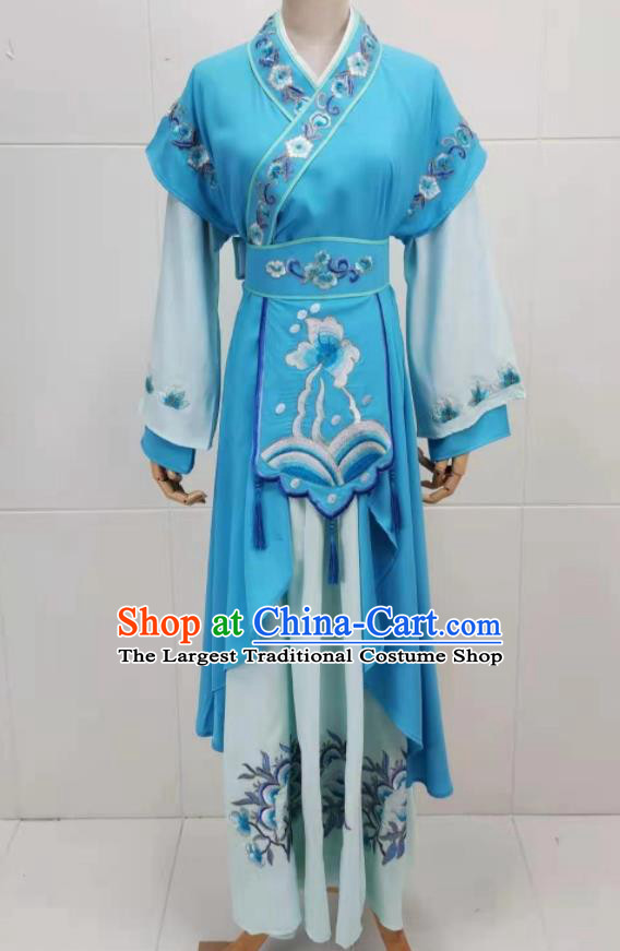 China Peking Opera Actress Costume Ancient Palace Maid Clothing Shaoxing Opera Young Lady Blue Dress